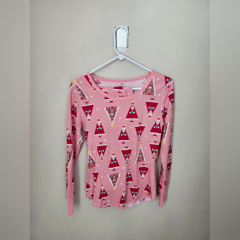 Matching Set of Old Navy Waffle Long Sleeve Pink Christmas Pajamas